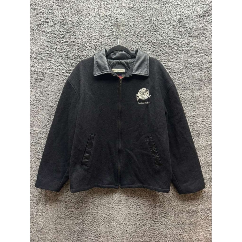 Vintage Planet Hollywood San Antonio Collared Bomber‎ Jacket Black Mens Size XL